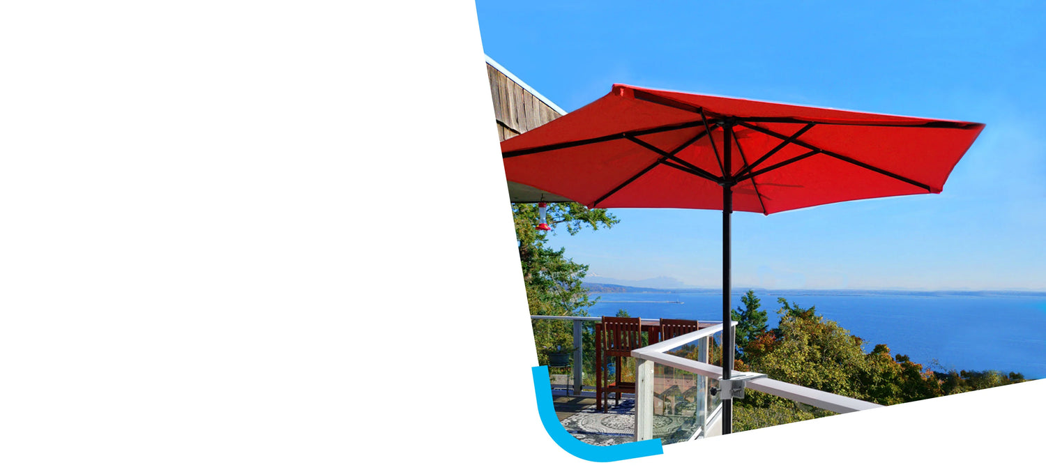 <p>The <strong>EASIEST</strong> way to attach patio umbrellas & shade sails to your railing!</p>