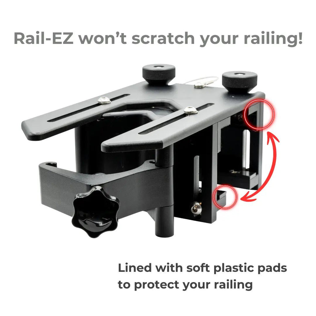 Rail-EZ Railing Mounting System- Front Loading~ for Patio Umbrellas and Shade Sails by Rail-EZ.ca